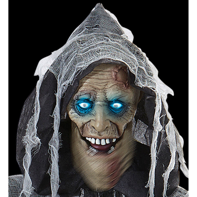 Halloween-Puppe Grauer Zombie mit Sound, Licht und Bewegung