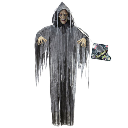 Halloween-Puppe Grauer Zombie mit Sound, Licht und Bewegung