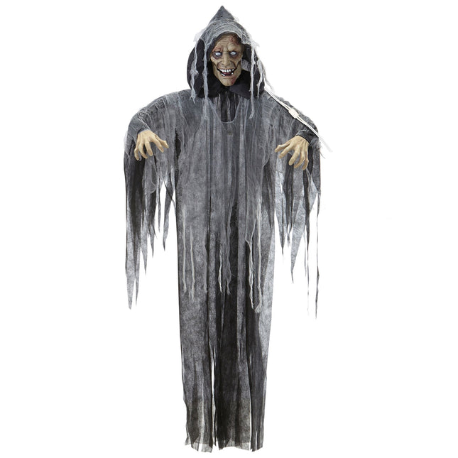 Halloween-Puppe Grauer Zombie mit Sound, Licht und Bewegung