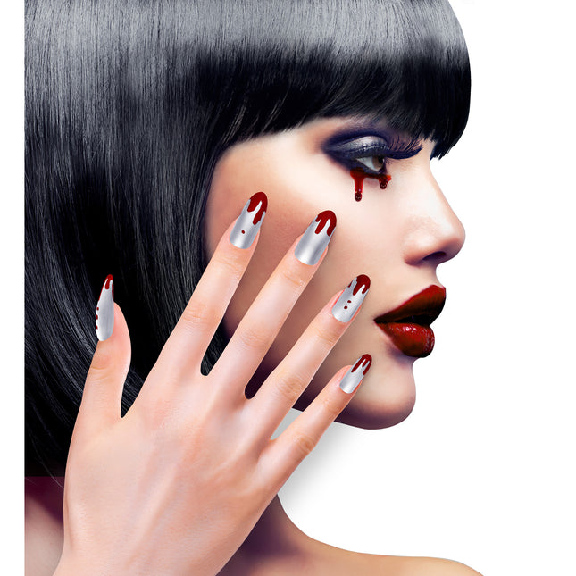 Halloween Fake Nails Silbernes Blut