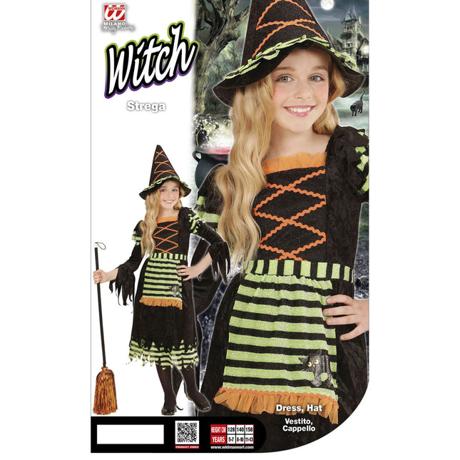 Halloween Kleid Schwarz Grün Mädchen Hexe