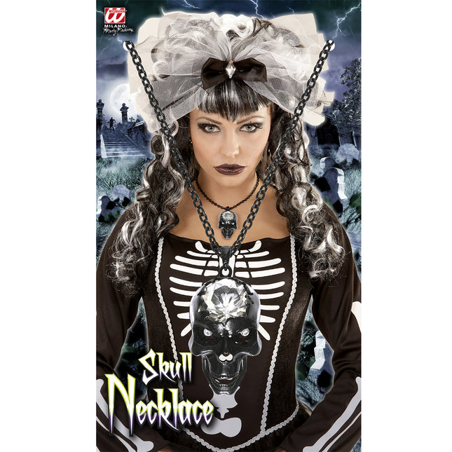 Halloween Halskette Totenkopf mit Edelstein