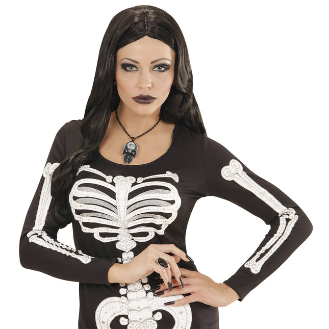 Halloween Halskette Totenkopf mit Edelstein