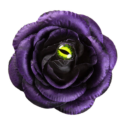 Halloween Haarspange Lila Rose mit Katzenauge