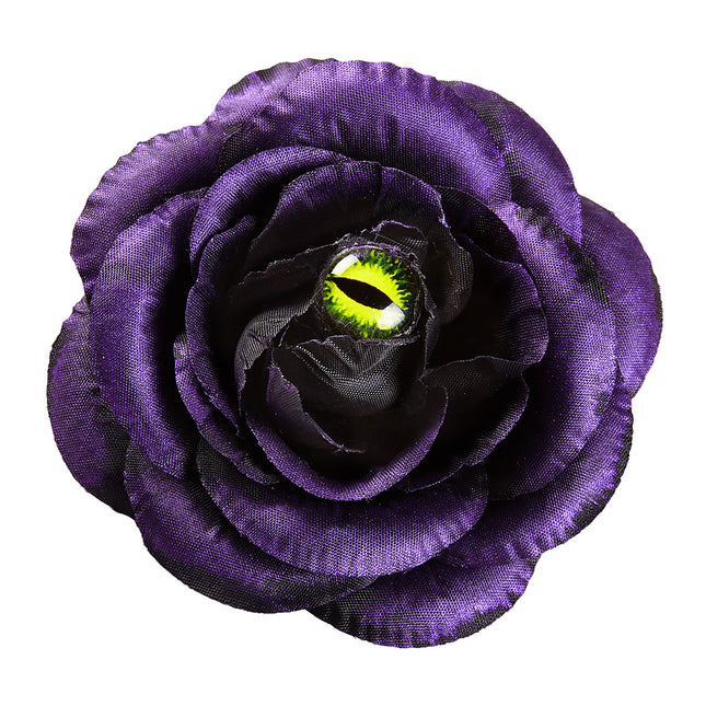Halloween Haarspange Lila Rose mit Katzenauge