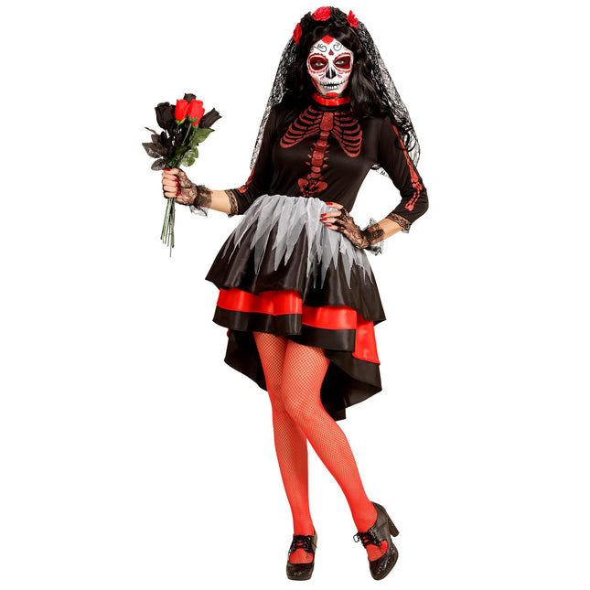 Dia De Los Muertos Kleid Rot Schwarz Damen