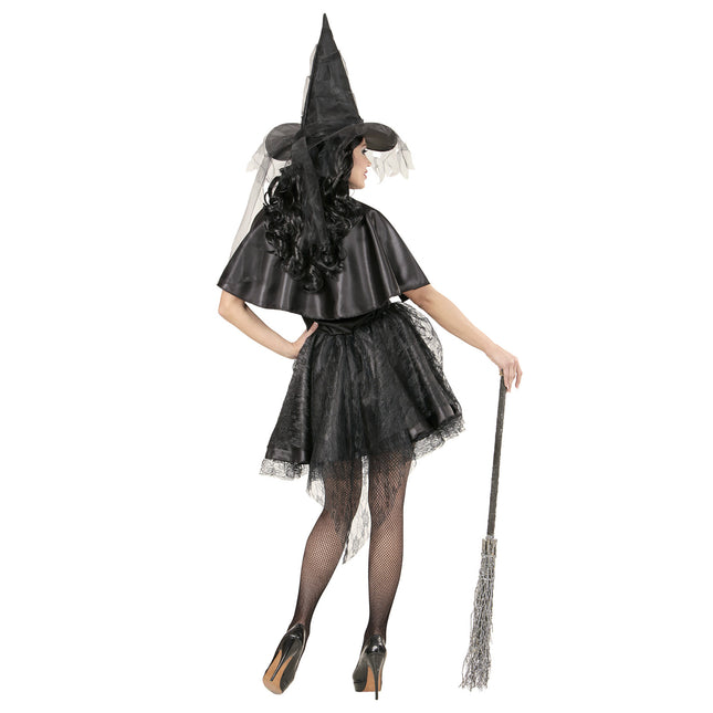 Halloween Kleid Schwarz Damen Hexe Tüll 3-teilig