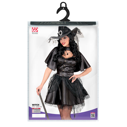 Halloween Kleid Schwarz Damen Hexe Tüll 3-teilig