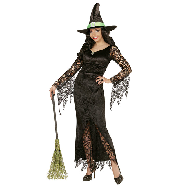 Halloween Kleid Schwarz Damen Hexe Spitze