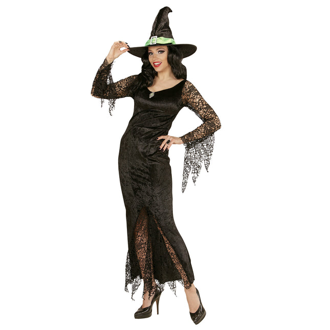 Halloween Kleid Schwarz Damen Hexe Spitze