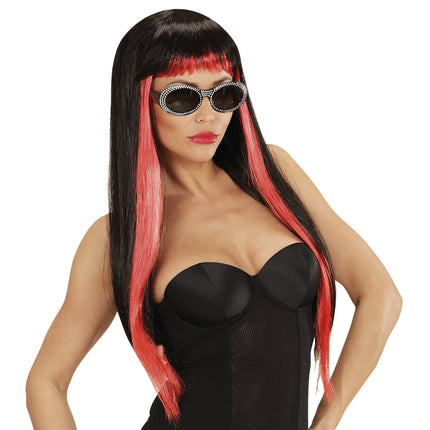 Halloween Perücke Schwarz Rot Gothic