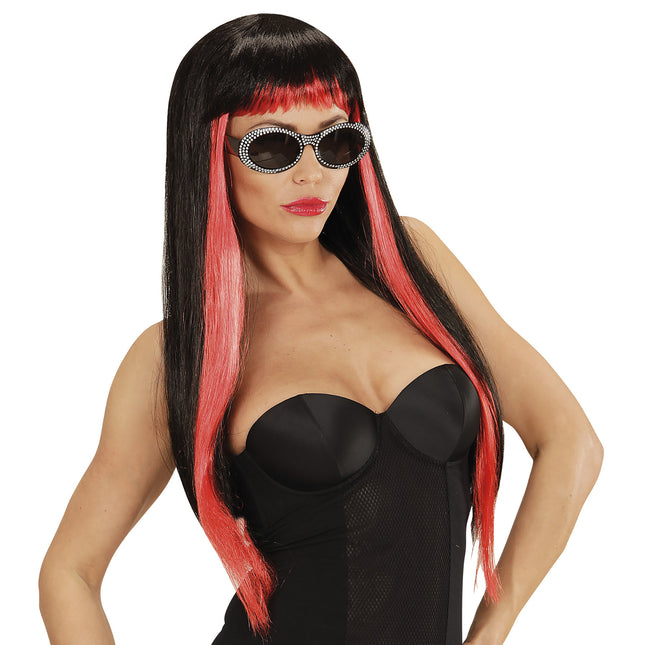 Halloween Perücke Schwarz Rot Gothic