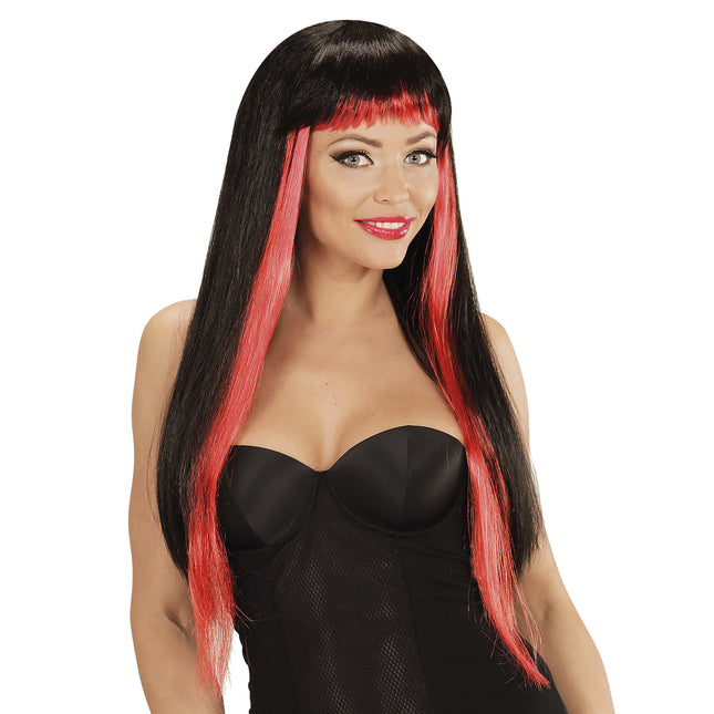 Halloween Perücke Schwarz Rot Gothic