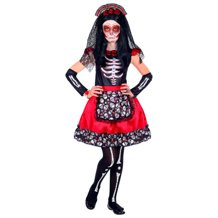 Dia De Los Muertos Kleid Schwarz Rot Mädchen