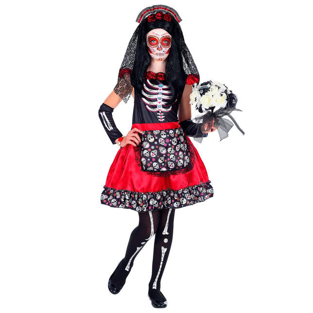 Dia De Los Muertos Kleid Schwarz Rot Mädchen