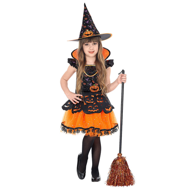 Halloween Kostüm Schwarz Orange Mädchen Hexe