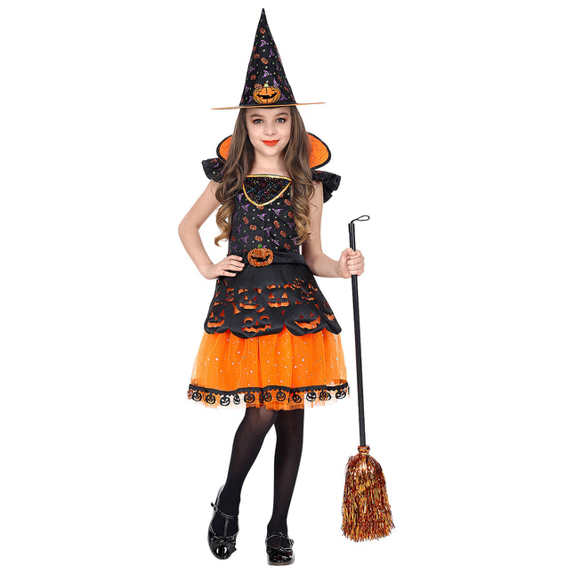 Halloween Kostüm Schwarz Orange Mädchen Hexe