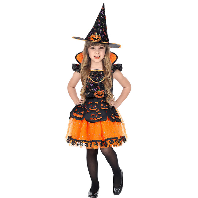 Halloween Kostüm Schwarz Orange Mädchen Hexe
