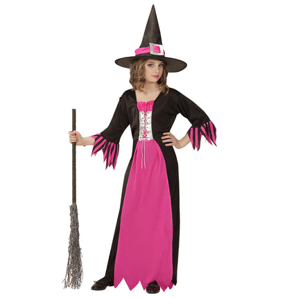 Halloween Kleid Schwarz Rosa Mädchen Hexe