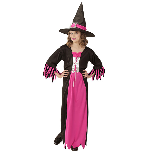 Halloween Kleid Schwarz Rosa Mädchen Hexe