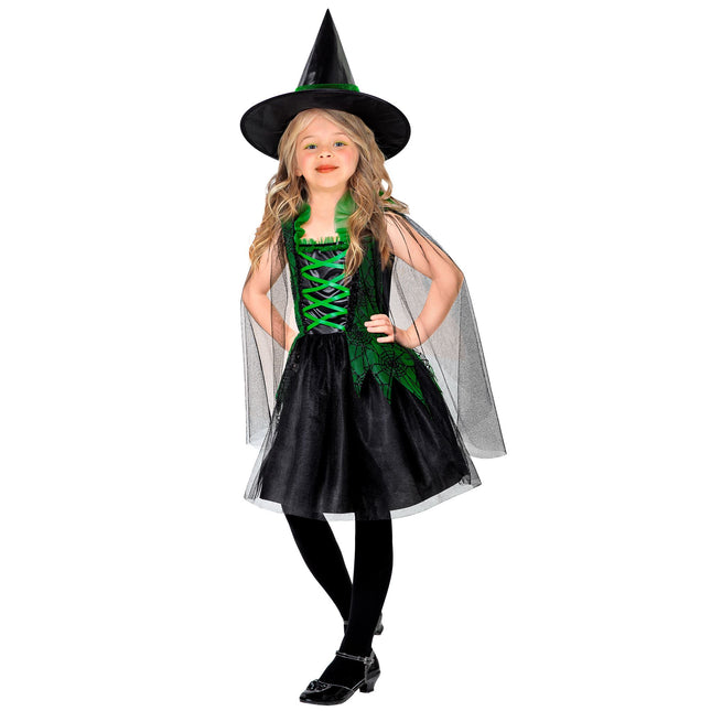 Halloween Kleid Schwarz Grün Mädchen Hexe 2 Stück