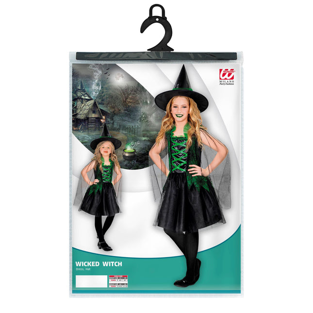 Halloween Kleid Schwarz Grün Mädchen Hexe 2 Stück
