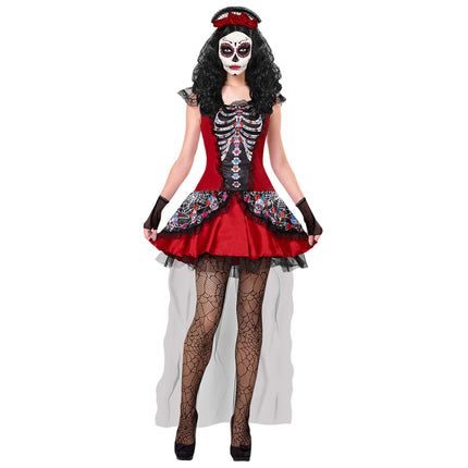 Dia De Los Muertos Kleid Schwarz Rot Damen