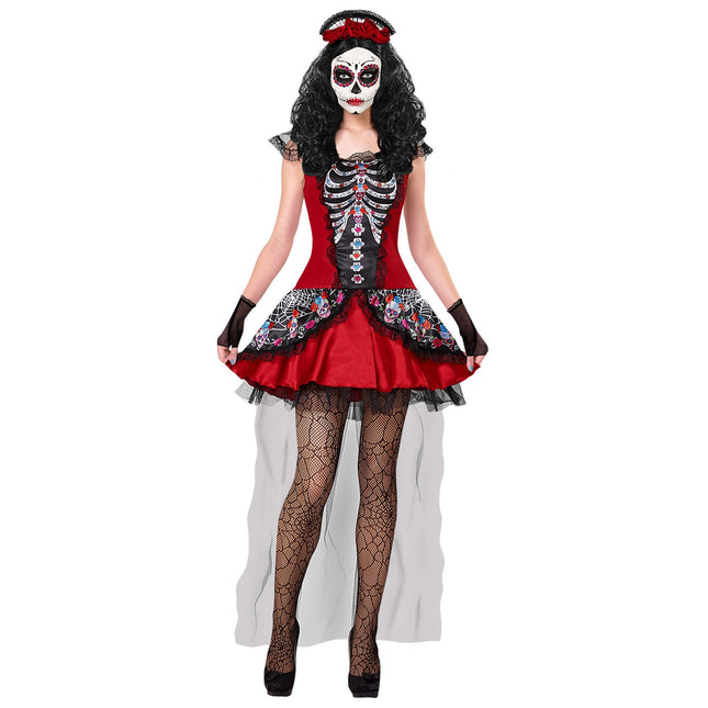 Dia De Los Muertos Kleid Schwarz Rot Damen