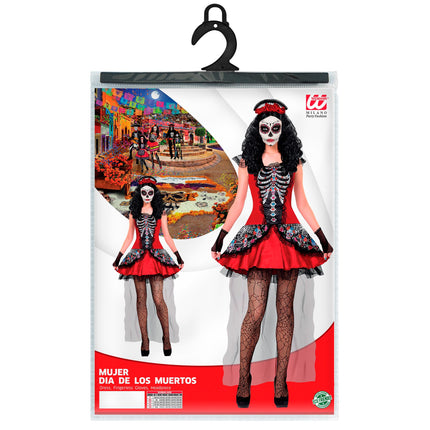 Dia De Los Muertos Kleid Schwarz Rot Damen