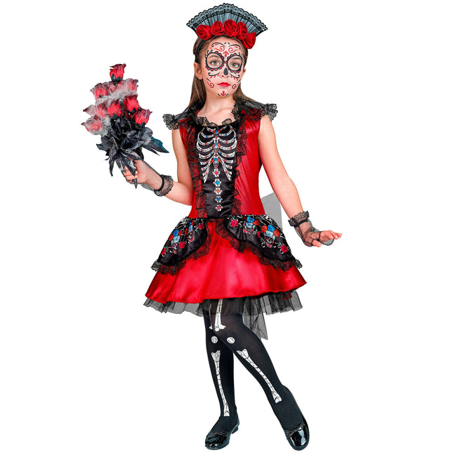 Dia De Los Muertos Kleid Schwarz Rot