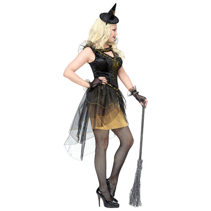 Halloween Kleid Schwarz Gold Damen Hexe