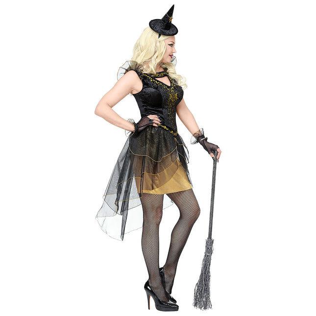 Halloween Kleid Schwarz Gold Damen Hexe