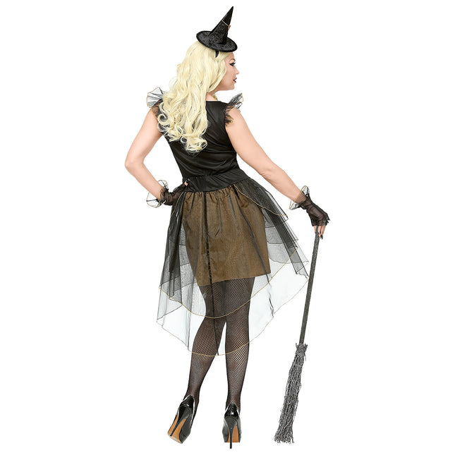 Halloween Kleid Schwarz Gold Damen Hexe