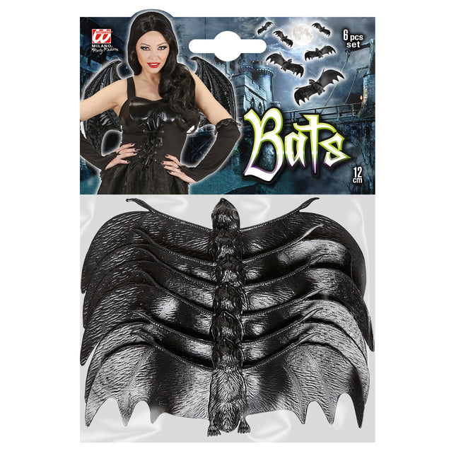 Schwarze Fledermausattrappe 13,5cm 6 Stk