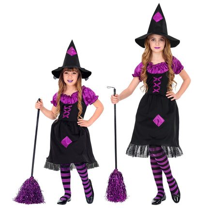 Halloween Kostüm Schwarz Lila Mädchen Hexe