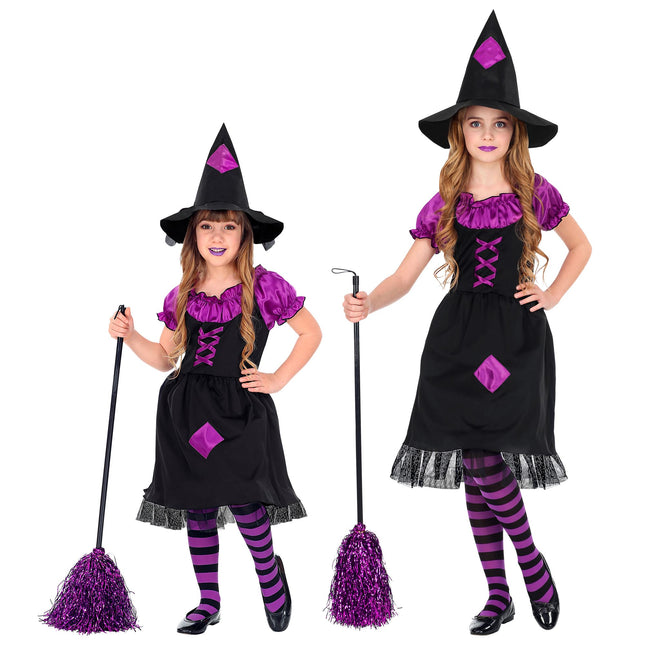 Halloween Kostüm Schwarz Lila Mädchen Hexe