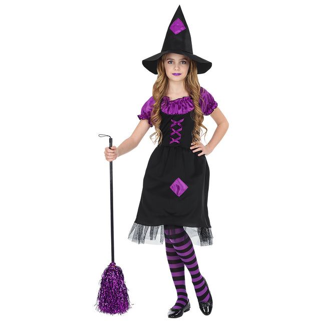 Halloween Kostüm Schwarz Lila Mädchen Hexe