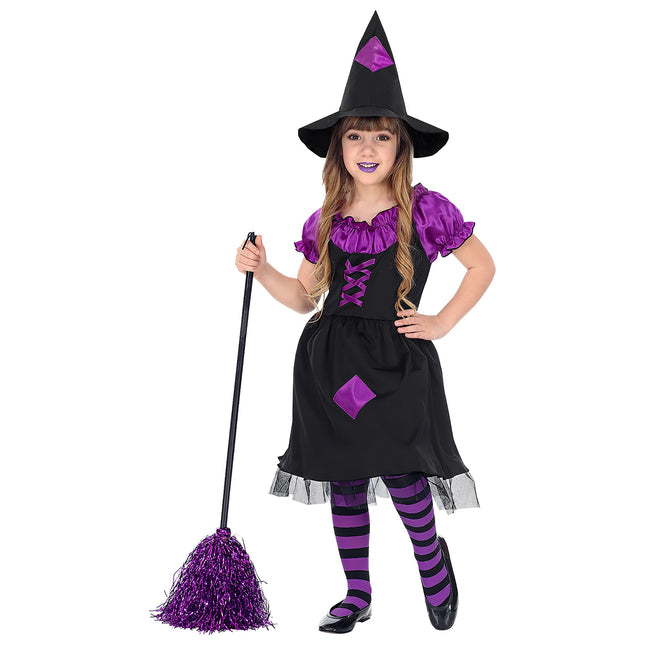 Halloween Kostüm Schwarz Lila Mädchen Hexe