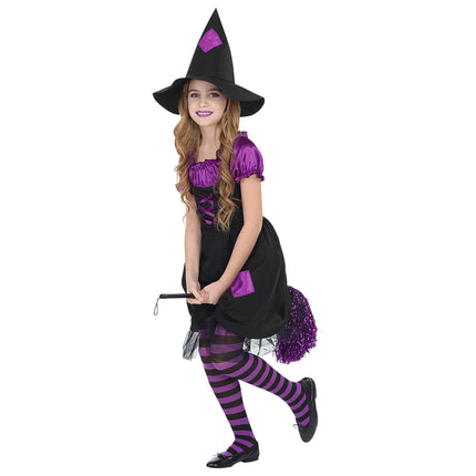 Halloween Kostüm Schwarz Lila Mädchen Hexe