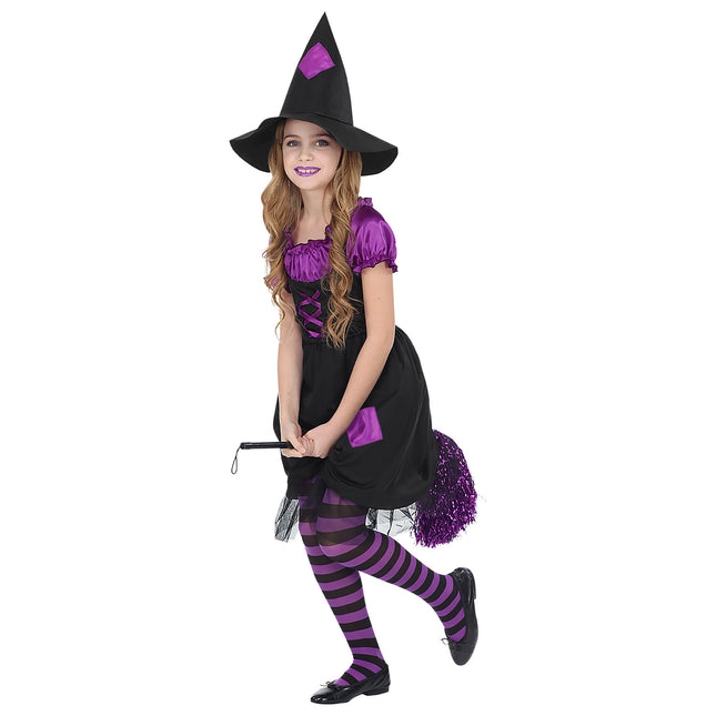 Halloween Kostüm Schwarz Lila Mädchen Hexe