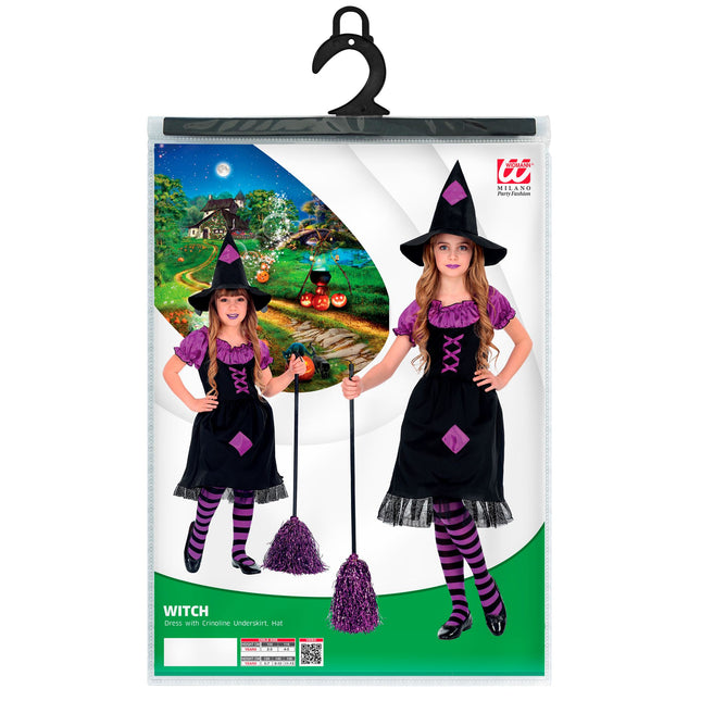 Halloween Kostüm Schwarz Lila Mädchen Hexe