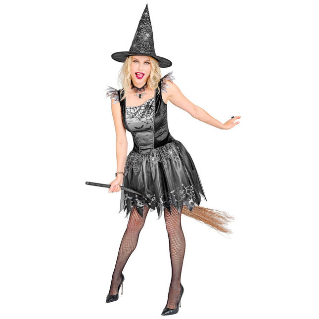 Halloween Kostüm Schwarz Silber Damen Hexe