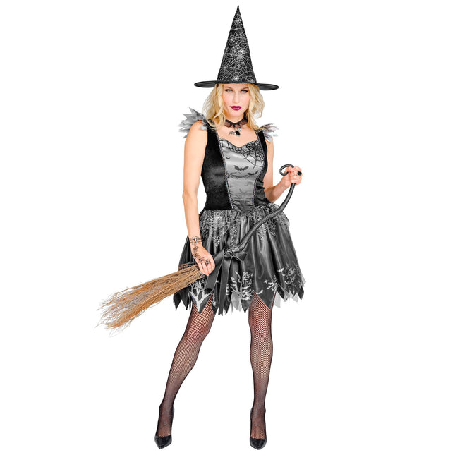 Halloween Kostüm Schwarz Silber Damen Hexe