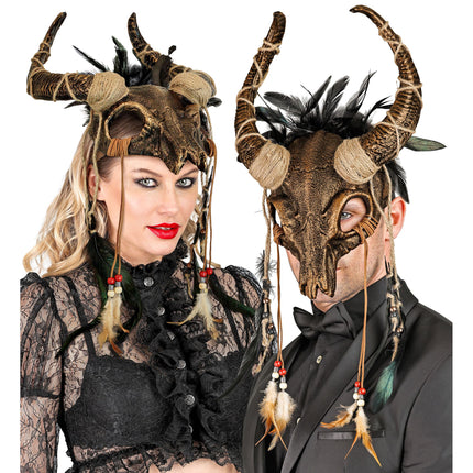 Halloween Maske Totenkopf mit Federn