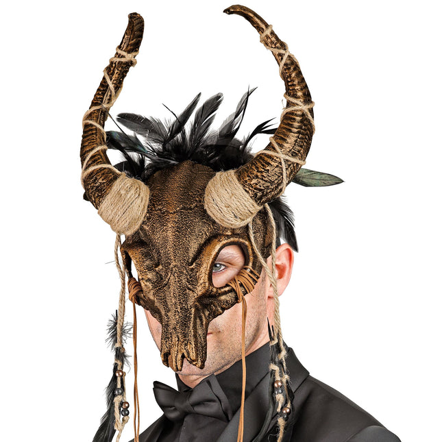 Halloween Maske Totenkopf mit Federn