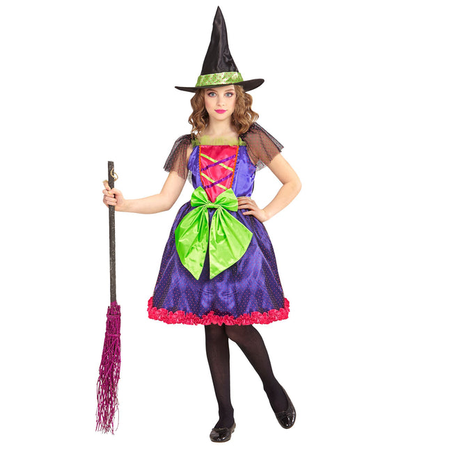 Halloween Kostüm Lila Grün Mädchen Hexe