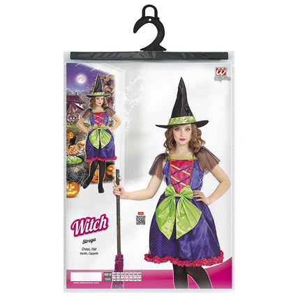Halloween Kostüm Lila Grün Mädchen Hexe