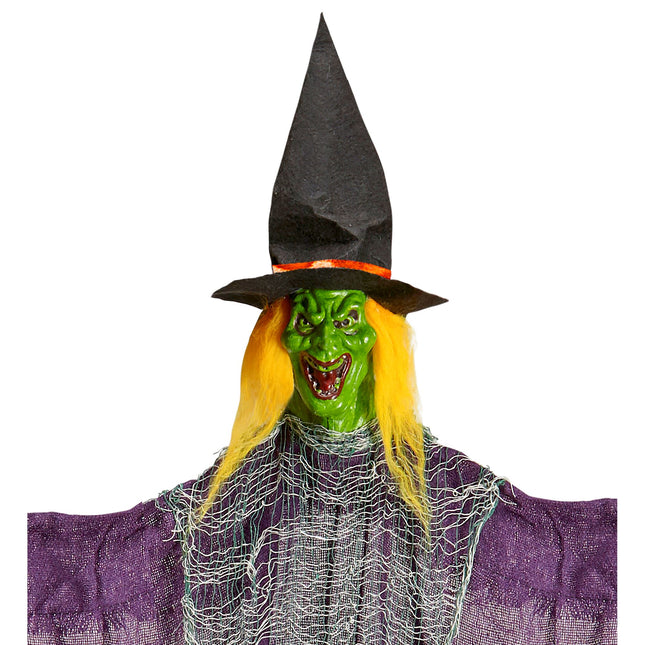 Halloween Puppe Hexe mit Besen 1,38m