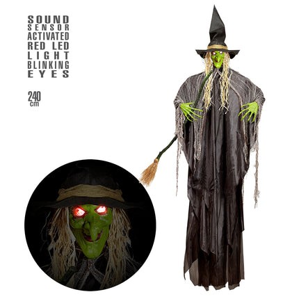 Halloween Hängende Dekoration Hexe mit Licht und Sound 2,4m