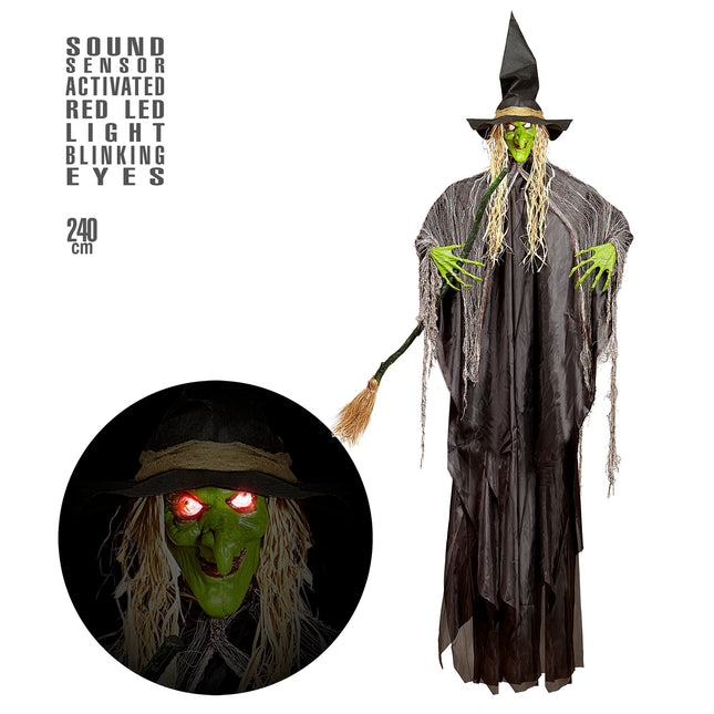 Halloween Hängende Dekoration Hexe mit Licht und Sound 2,4m